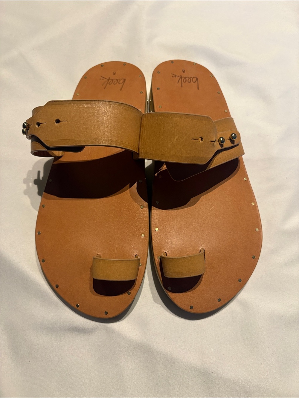 Beek Whistler Honey Leather Toe Ring Sandals - Size 8